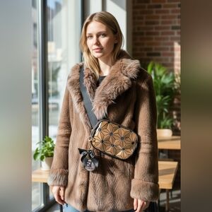 Gold Geometric Fanny Pack / Sling Bag w/ 2 Charms